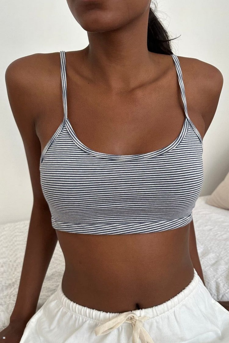 Soutien Gorge Brandy Melville Lainey Rayé Bleu Marine Blanche | SVJ-52687002